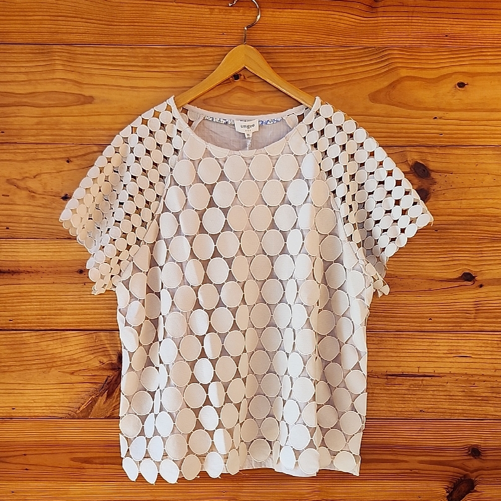 Umgee NWT Cream Cotton Lightweight cutout Blouse 2XL